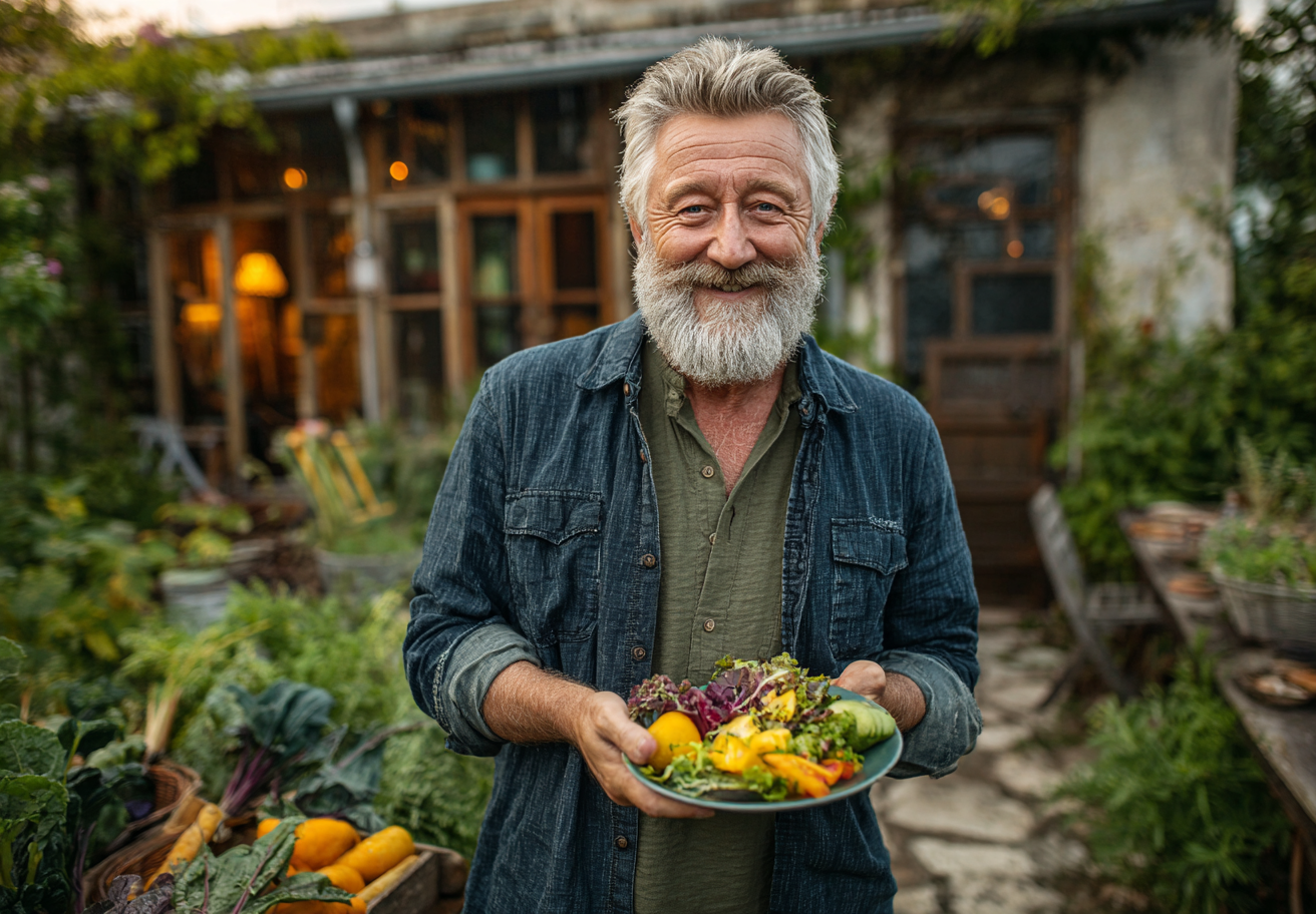 Grup de seniori activă savurând o masă sănătoasă în aer liber într-un cadru natural